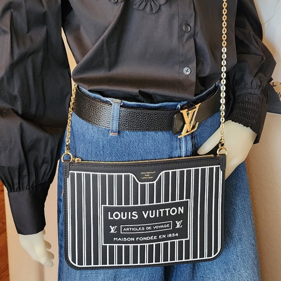 BNEW LOUIS VUITTON NEVERFULL REVERSIBLE INSIDE OUT POCHETTE POUCH BLACK WHITE - Picture 6 of 17